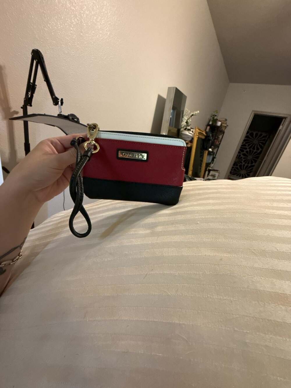 Calvin Klein Saffiano Leather Tri-Color Wristlet Pouch